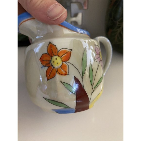 1950's Vintage Japanese Porcelain Lusterware 2 Piece Tea Set Floral Design Great - Picture 8 of 16